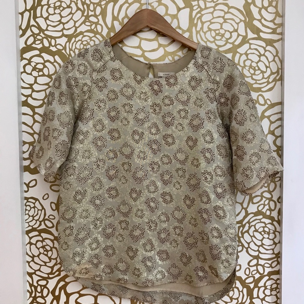 ✨ J Crew Golden Brocade Short Sleeve Metallic Top